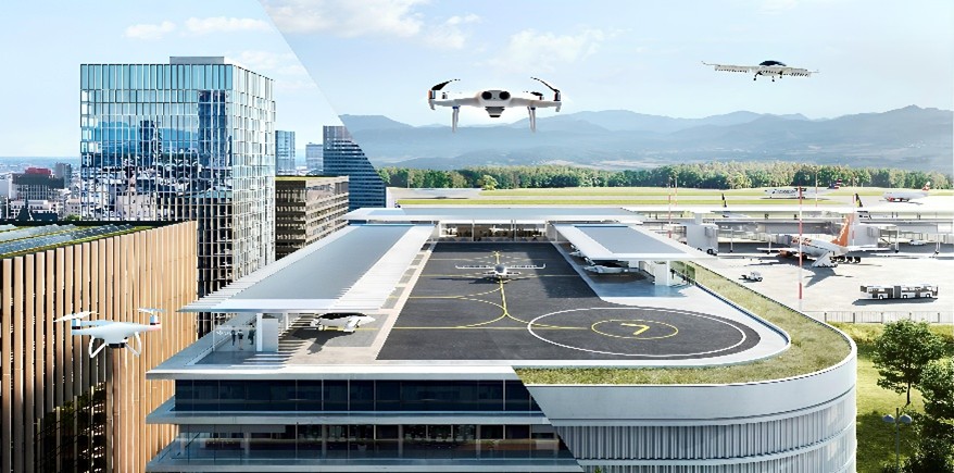 Image of a drone flying over a roof