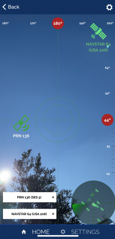 Screen view of the Satellite Finder functionality